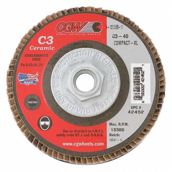 Disco de láminas abrasivas Cgw, 4.5x5/8-11, C3 Cmpct Cer XL, 60G - 42454