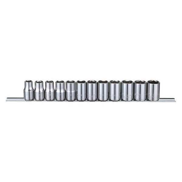 Westward 1/2" Drive Socket Set Metric 12 Pieces 10 mm to 21 mm , Chrome, Skt St, Chrm, 10-32 mm, 6Pt - 53PN65