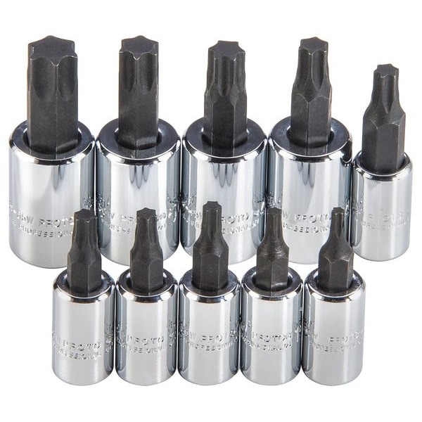 Proto 1/4 in, 3/8 in Drive Socket Bit Set, Metric, SAE, Torx, 10 pcs - J4740C