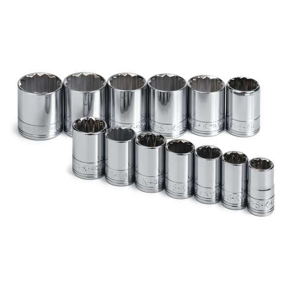 Sk Professional Tools 1/2" Drive Socket Set Metric 13 Pieces 15 mm to 32 mm , Chrome - 1913