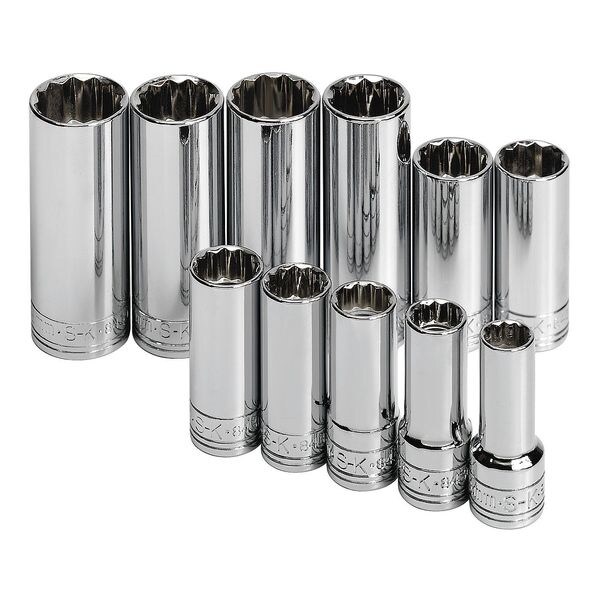 Sk Professional Tools 3/8" Drive Socket Set Metric 11 Pieces 9 mm to 19 mm , Chrome - 1871