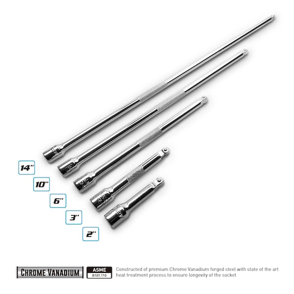 Capri Tools 1/4 in Drive 2, 3, 6, 10, 14 in Wobble Extension Bar Set, 5 pcs - 1-2200