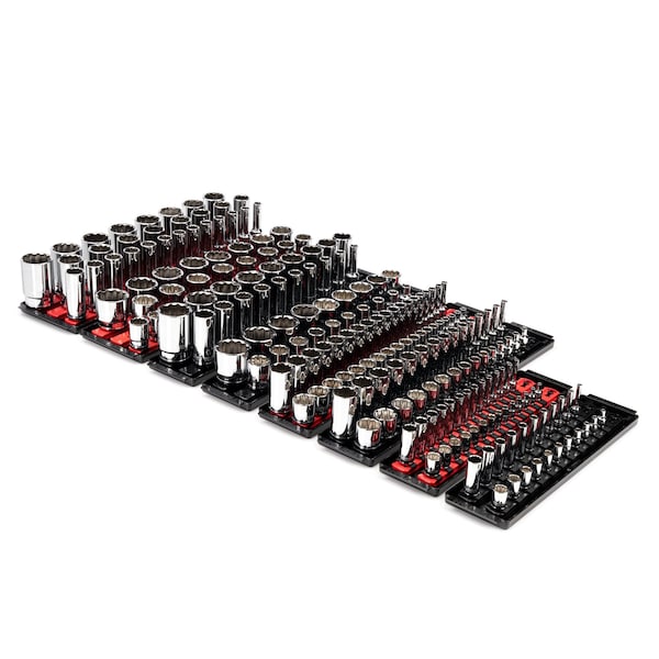 Tekton 1/4, 3/8, 1/2 Inch Drive 12-Point Socket Set with Rails 214-Piece - SHD99203