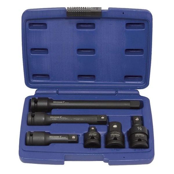 Westward 1/2" Drive Impact Adapter and Extension Set, SAE, 6 pcs, Black Oxide - 4PRH6