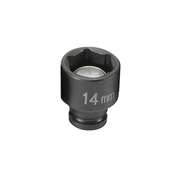 Grey Pneumatic 1/4" Drive, 14mm Size, Metric Socket, 6 Points, 14mm, 1/4"D, Impact, Mag 6pt., Blk - 914MG