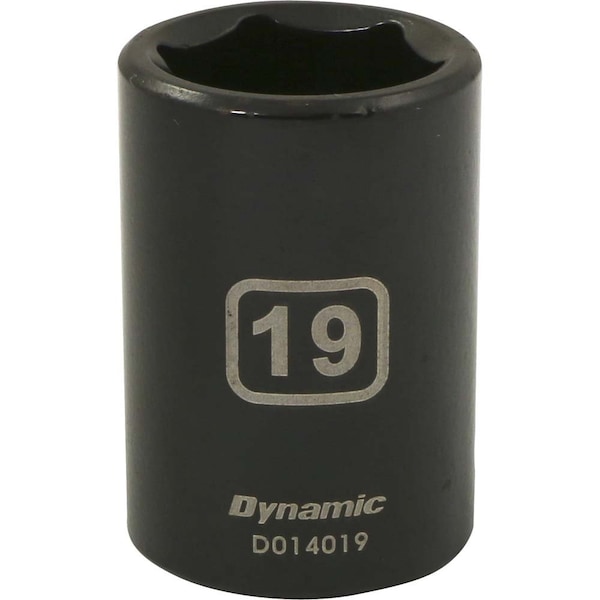 Dynamic 1/2" Drive Standard Socket, Black Phosphate, Tools 1/2" Drive 6 Point Metric, 19mm Standard Length - D014019