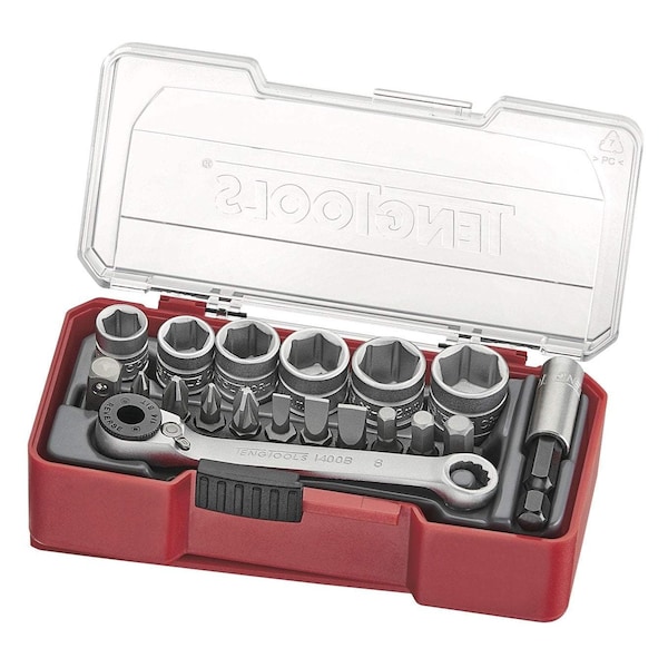 Teng Tools 19 Piece 1/4" Drive Metric 6 Point Shallow Socket & Bi - TJ1419