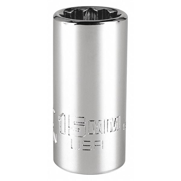 Proto 3/8 in Drive, Triple Square Metric Socket, 12 Points, Steel, Chrome, 15 mm - J5215MN