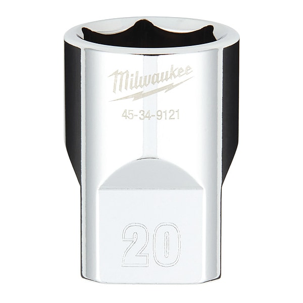 Milwaukee Tool 1/2 in. Drive 20mm Metric 6-Point Socket with FOUR FLAT Sides - 45-34-9121