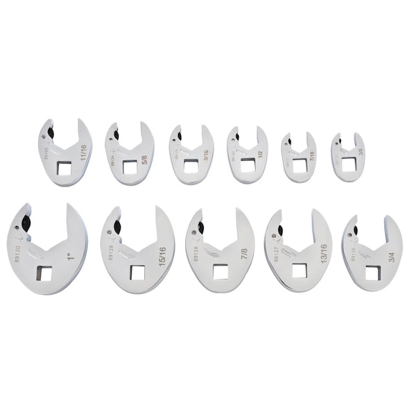 Kd Tools 3/8" Drive SAE Ratcheting Crowfoot Wrench Set, 11PCS, SAE, 11 pcs, Open End, Full Polish Chrome - 89118