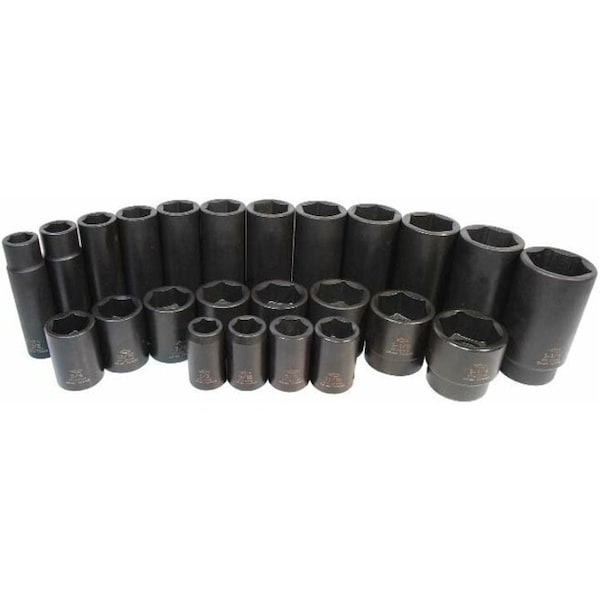 K-Tool International 1/2 in Drive Impact Socket Deep Socket, black oxide, SAE, 1/2in., 3-1/16in.L, Hex - KTI-33216
