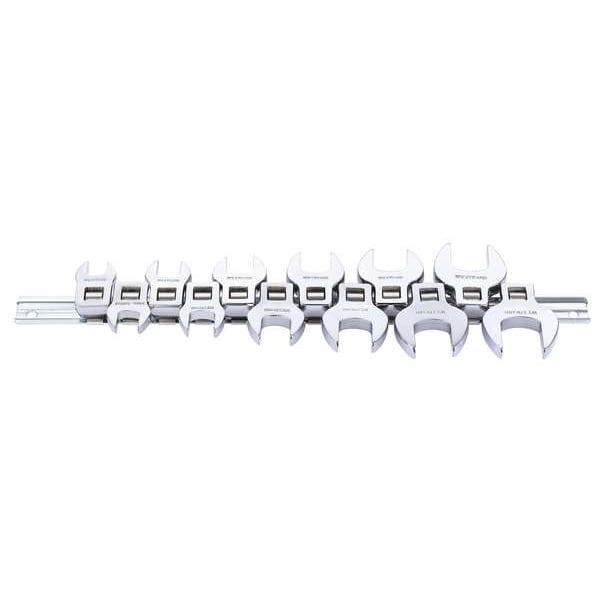 Westward 3/8" Drive Crowfoot Socket Wrench Set, Metric, 12 pcs, Open End, Chrome - 54PR45