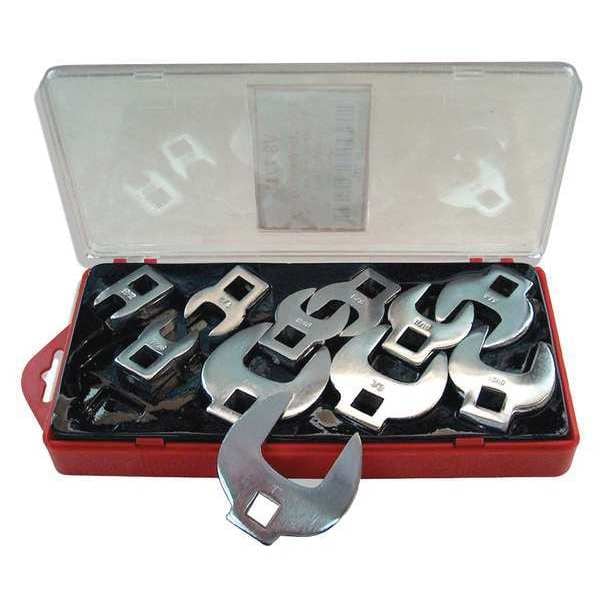 V-8 Tools 3/8" Drive Crowsfoot Wrench Set, SAE, 3/8in, 11 pcs., SAE, 11 pcs, Open End, Full Polish - 7711