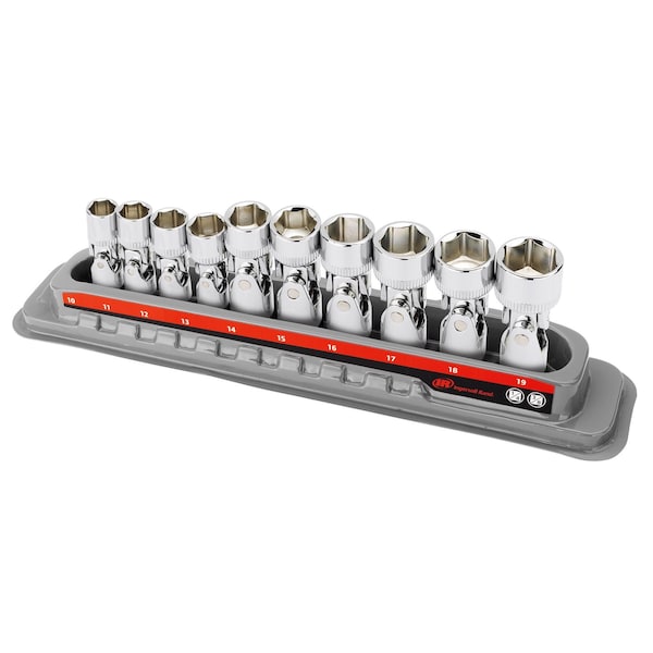 Ingersoll-Rand 10 Piece 6 Pt Metric Universal Joint Socket Set - 752035X