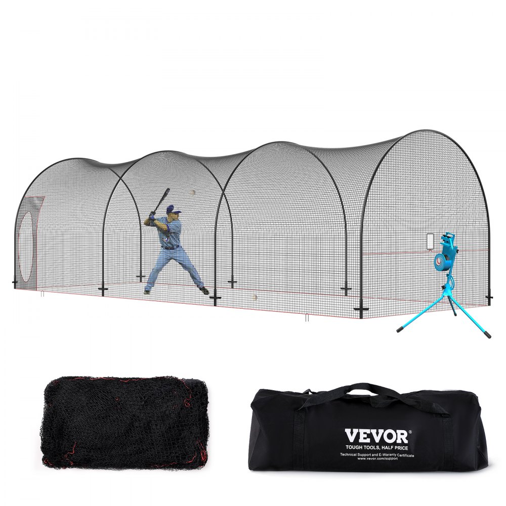 VEVOR Baseball Batting Cage, Softball and Baseball Batting Cage Net and Frame, Practice Portable Cage Net with Carry Bag, Heavy Duty Enclosed Pitching Cage, for Backyard Batting Hitting Training, 33FT - BYBLXWKWBLXWJPVA2V0