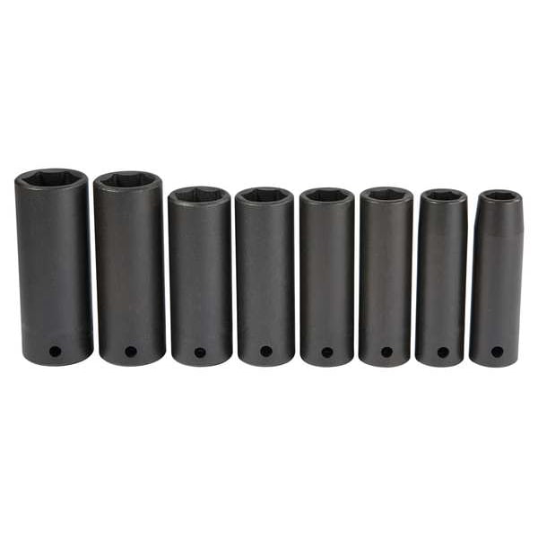 Proto 1/2" Drive Impact Socket Set, SAE, 8pcs, Impct Skt St, Steel, Blk Oxd, 1/2- 15/16 in - J72159