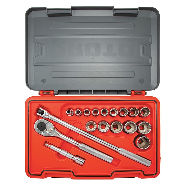 Proto 1/2 in Drive Socket Set SAE 18 Pieces 1/2 in to 1 1/4 in , Chrome - J54118T