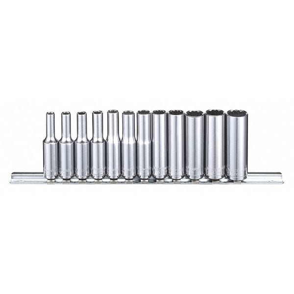 Westward 1/4" Drive Socket Set, Metric, 12pcs, Skt St, Chrm, 20-26 mm, 6Pt - 53PN32