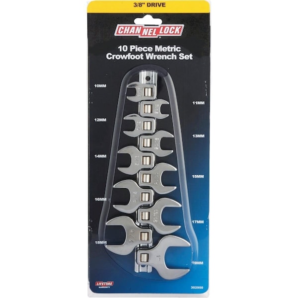 Channellock Metric 3/8 In. Drive Crowfoot Wrench Set 10-Piece - 302950