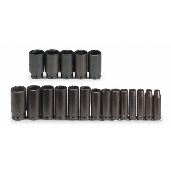 Proto 1/2" Drive Impact Socket Set, SAE, 19pcs, SAE, 19-Pieces - J74116