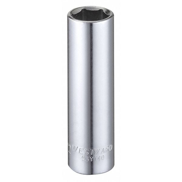 Westward WESTWARD 3/8 in Drive, 1/2" Hex SAE, Socket, 6 Points, Steel, Chrome, 1/2 in - 53YT40