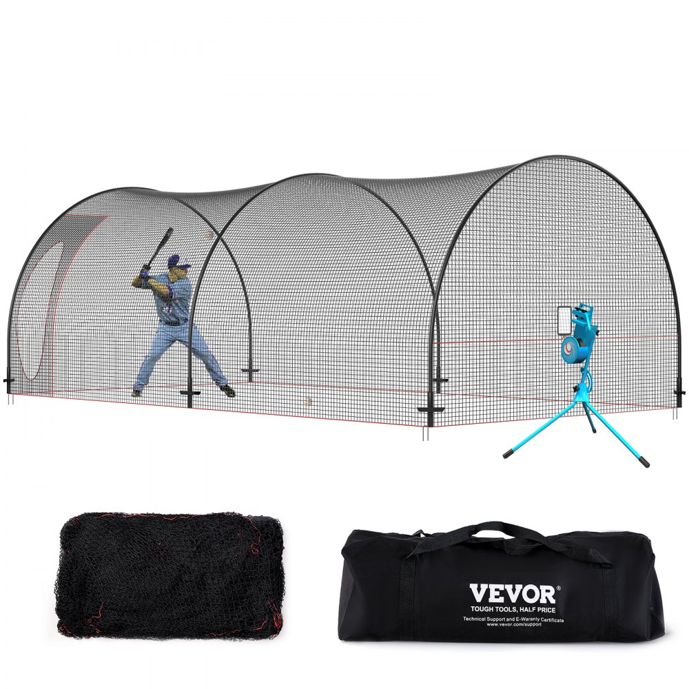 VEVOR Baseball Batting Cage, Softball and Baseball Batting Cage Net and Frame, Practice Portable Cage Net with Carry Bag, Heavy Duty Enclosed Pitching Cage, for Backyard Batting Hitting Training, 22FT - BYBLXWKWBLXW771VRV0