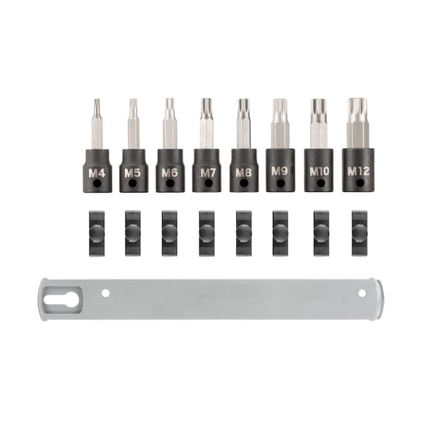 Tekton 3/8 Inch Drive Triple Square Impact Bit Socket Set with Rail, 8-Piece (M4 - M12) - SIB91104