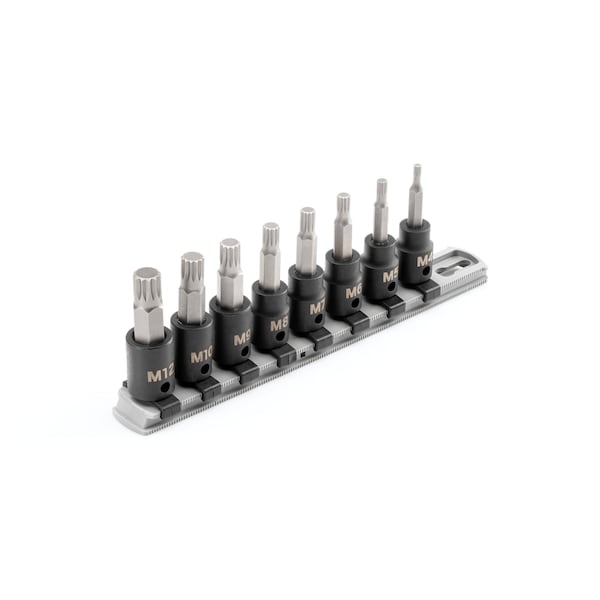 Tekton 3/8 Inch Drive Triple Square Impact Bit Socket Set with Rail, 8-Piece (M4 - M12) - SIB91104