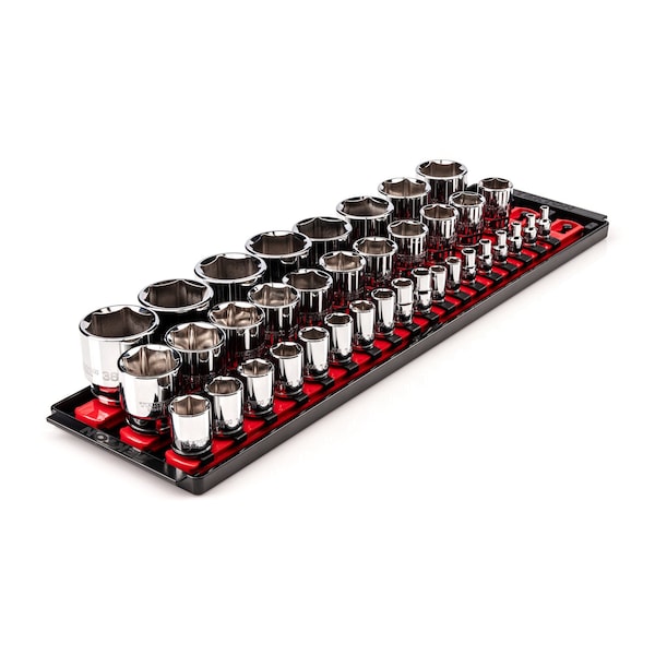 Tekton 1/4, 3/8, 1/2 Inch Drive 6-Point Socket Set with Rails, 37-Piece 4-38 mm - SHD99206