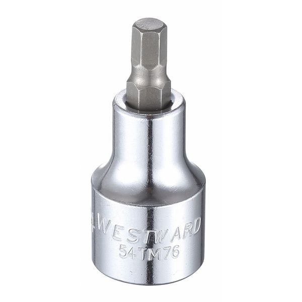 Westward 1/2 in Drive Hex Socket Bit SAE 1/4 in Tip, 2 1/4 in L - 54TM76
