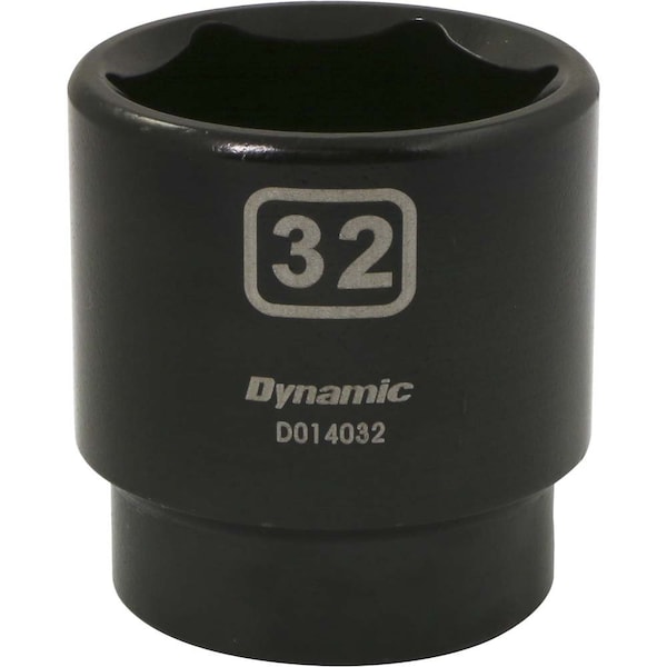 Dynamic 1/2" Drive Standard Socket, Black Phosphate, Tools 1/2" Drive 6 Point Metric, 32mm Standard Length - D014032