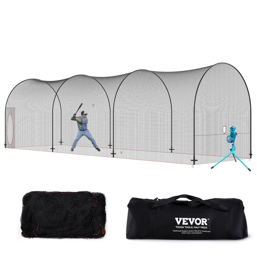 VEVOR Baseball Batting Cage, Softball and Baseball Batting Cage Net and Frame, Practice Portable Cage Net with Carry Bag, Heavy Duty Enclosed Pitching Cage, for Backyard Batting Hitting Training, 40FT - BYBLXWKWBLXWZNOTYV0