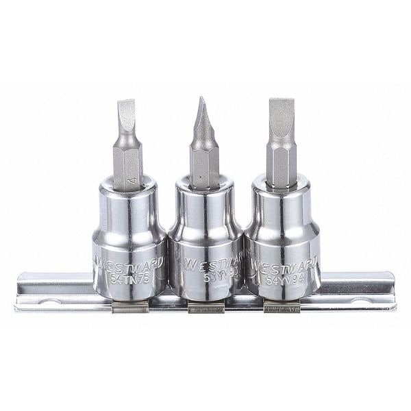 Westward 3/8" Drive Socket Bit Set, SAE, 3pcs, Skt Bt St, Stl, StSz 1/4 in, DrSz 3/8 in - 54TN99
