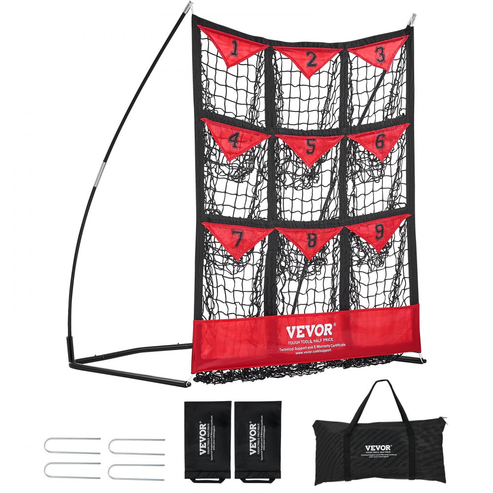 VEVOR 9 Hole Baseball Net, 36"x30" Softball Baseball Training Equipment for Hitting Pitching Practice, Portable Quick Assembly Trainer Aid with Carry Bag, Strike Zone, Ground Stakes, for Youth Adults - BLXWBQTQW363P1JXUV0