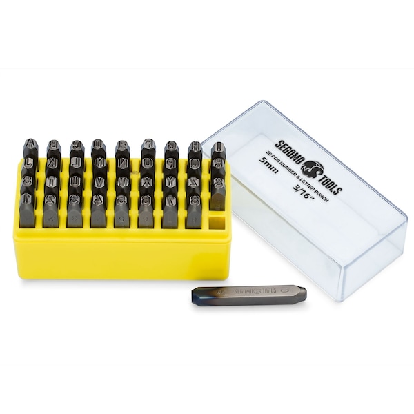 Teng Tools 36 Piece 5MM 3/16 Inch (Letters: A-Z) (Numbers: 0-8) Professional Letter & Number Punch Stamp Set - STAMPSET316
