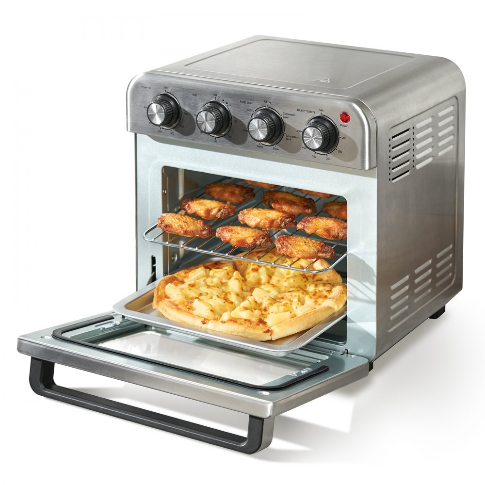 VEVOR 7-IN-1 Air Fryer Toaster Oven, 18L Convection Oven, 1700W Stainless Steel Toaster Ovens Countertop Combo with Grill, Pizza Pan, Gloves, 6 Slices Toast, 10-inch Pizza, Home and Commercial Use - KQZKX18L1800WQQ77V1