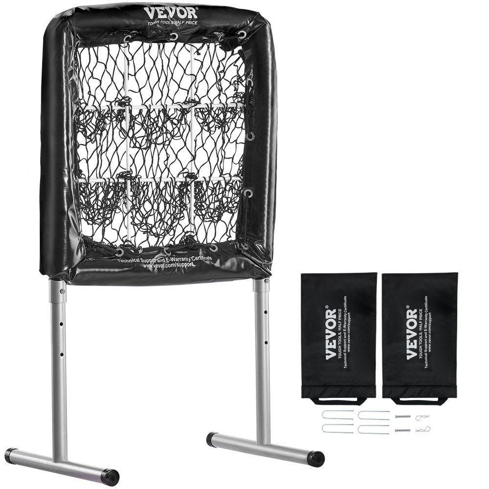 VEVOR 9 Hole Baseball Net, 28"x27" Softball Baseball Training Equipment for Hitting Pitching Practice, Heavy Duty Height Adjustable Trainer Aid with Strike Zone & 4 Ground Stakes, for Youth Adults - DXGBQTQW2826IBCOYV0