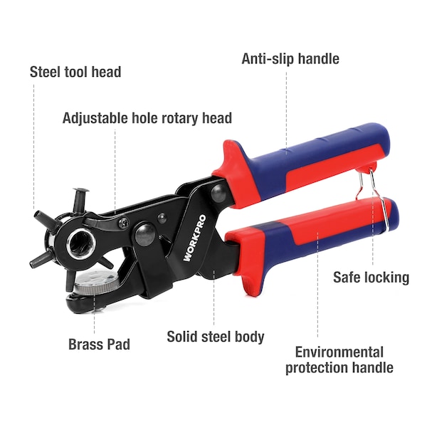 Prime-Line WORKPRO W031300 Revolving Head Punch Pliers, Drop-Forged Carbon Steel  Single Pack - W031300