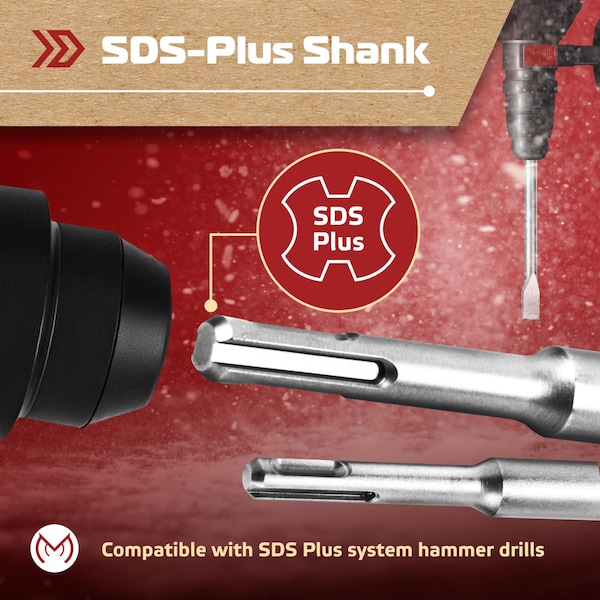 Monopro SDS Plus Chisel Set for Rotary Hammer Drills, 4pcs, Point, Flat, Scaling, Tile Chisels, 40Cr Steel - CS-SDS4