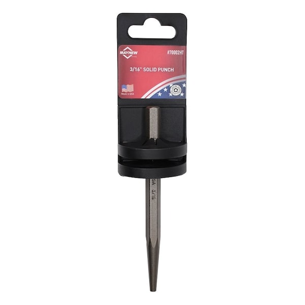Mayhew Solid Punch with Hand Tag, 3/16 in Tip, 5 in L, 3/8 in Dia Shank, Hex Shank - 70002HT