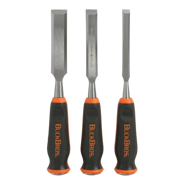 Buck Brothers 3 Piece Comfort Grip Wood Chisel Set  1/2 in, 3/4 in, 1 in - 74730