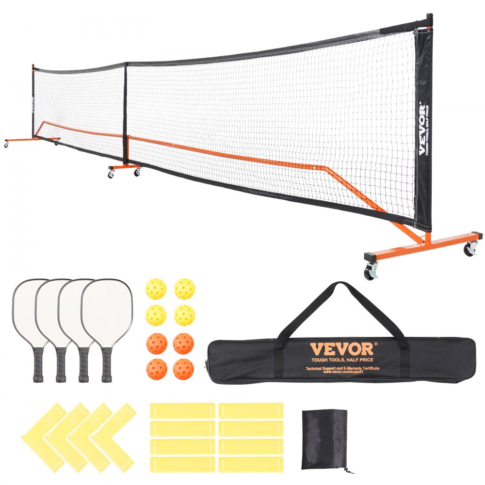 VEVOR Pickleball Net Set, 22FT Regulation Size Portable Pickleball System with Bags, Balls, Paddles, Wheels, and Court Lines, Weather Resistant Metal Frame & PE Net, for Outdoor Backyard Driveway - PKQWTZDHLTZ2GLSQMV0
