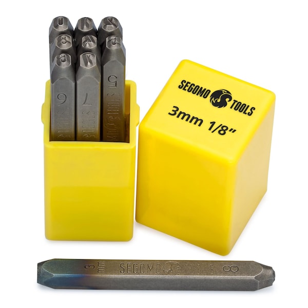 Segomo Tools 9 Piece 3mm 1/8 Inch Sizes: 0-8 Professional Number Punch Stamp Set - NUMBER18