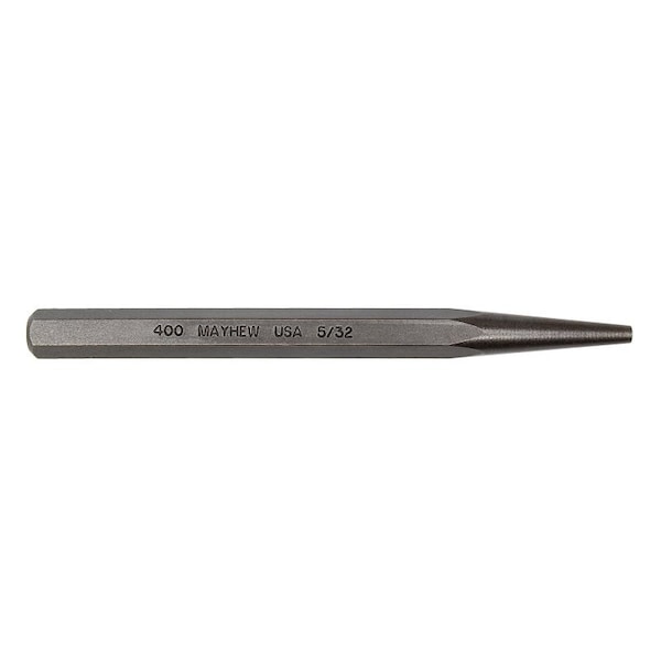 Mayhew Solid Punch with Hand Tag, 5/32 in Tip, 5 in L, 3/8 in Dia Shank, Hex Shank - 70005HT