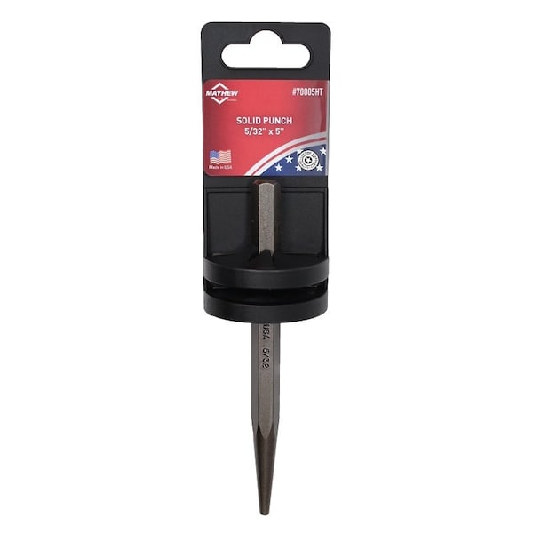 Mayhew Solid Punch with Hand Tag, 5/32 in Tip, 5 in L, 3/8 in Dia Shank, Hex Shank - 70005HT