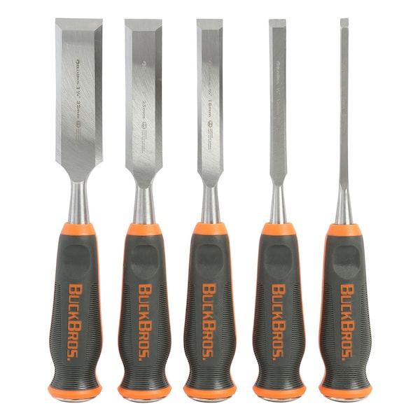 Buck Brothers 5 Piece Comfort Grip Wood Chisel Set, 3/4 in, 1/2 in, 3/4 in, 1 in - 74750