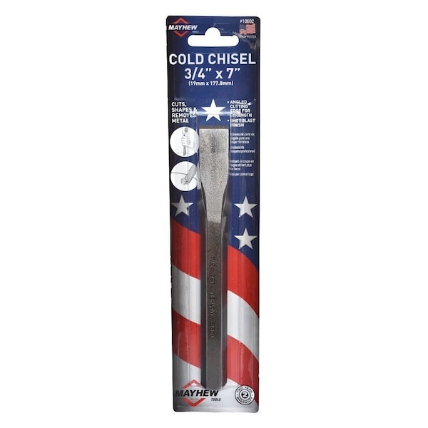 Mayhew Cold Chisel, 3/4 in Tip, 7-1/2 in OAL, Steel Blade - 10602