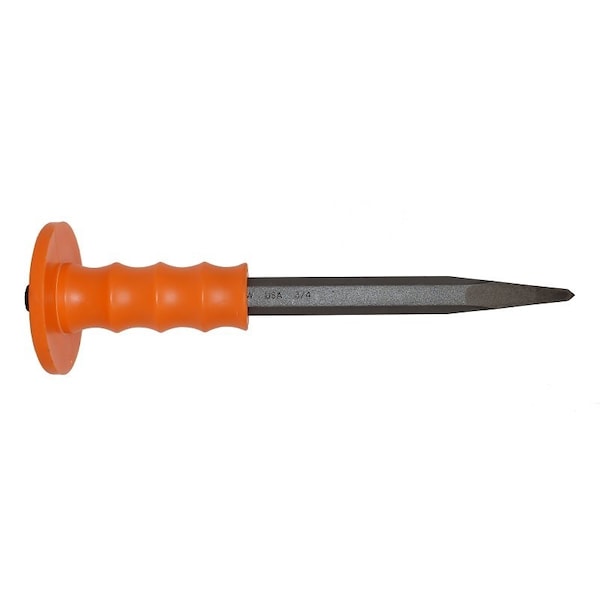 Mayhew Handguarded Bullpoint Chisel, 5/16 in Tip, 12 in OAL, Steel Blade - 80205