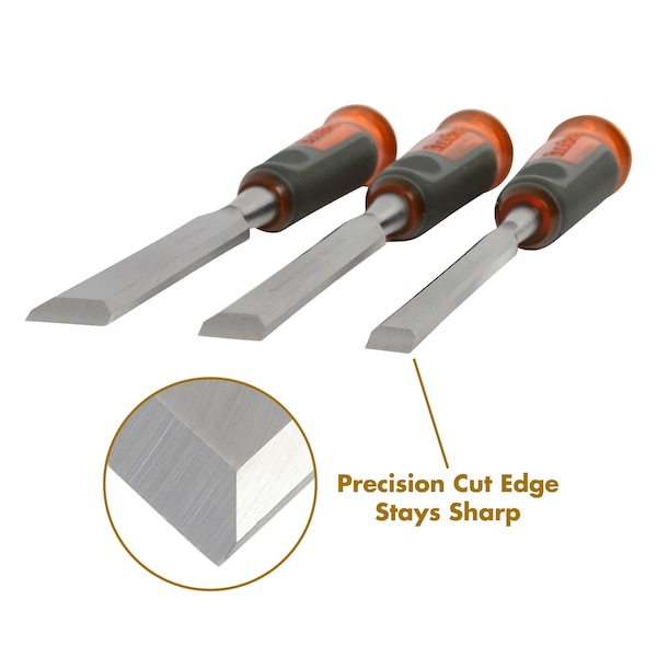 Buck Brothers 3 Piece Pro Full Tang Wood Chisel Set  1/2 in, 3/4 in, 1 in - 74830