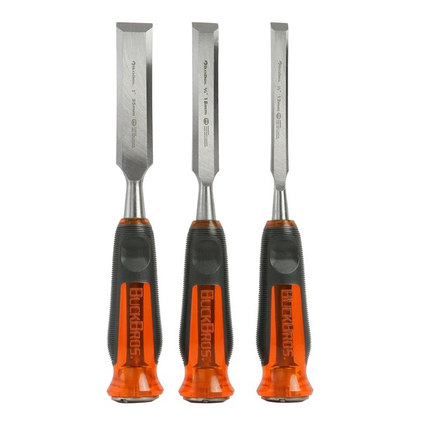 Buck Brothers 3 Piece Pro Full Tang Wood Chisel Set  1/2 in, 3/4 in, 1 in - 74830